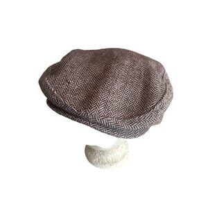 Brown Herringbone Flat Cap Newsboy Style By Ideal Chic Made In USA